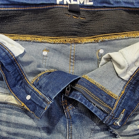 PREME Mens Distressed Red Black Side Stripe Moto Denim Jeans Streetwear 38 / 34 - Picture 7 of 13